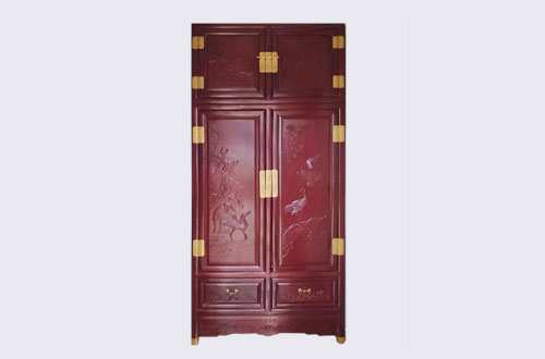 泰和高端中式家居装修深红色纯实木衣柜